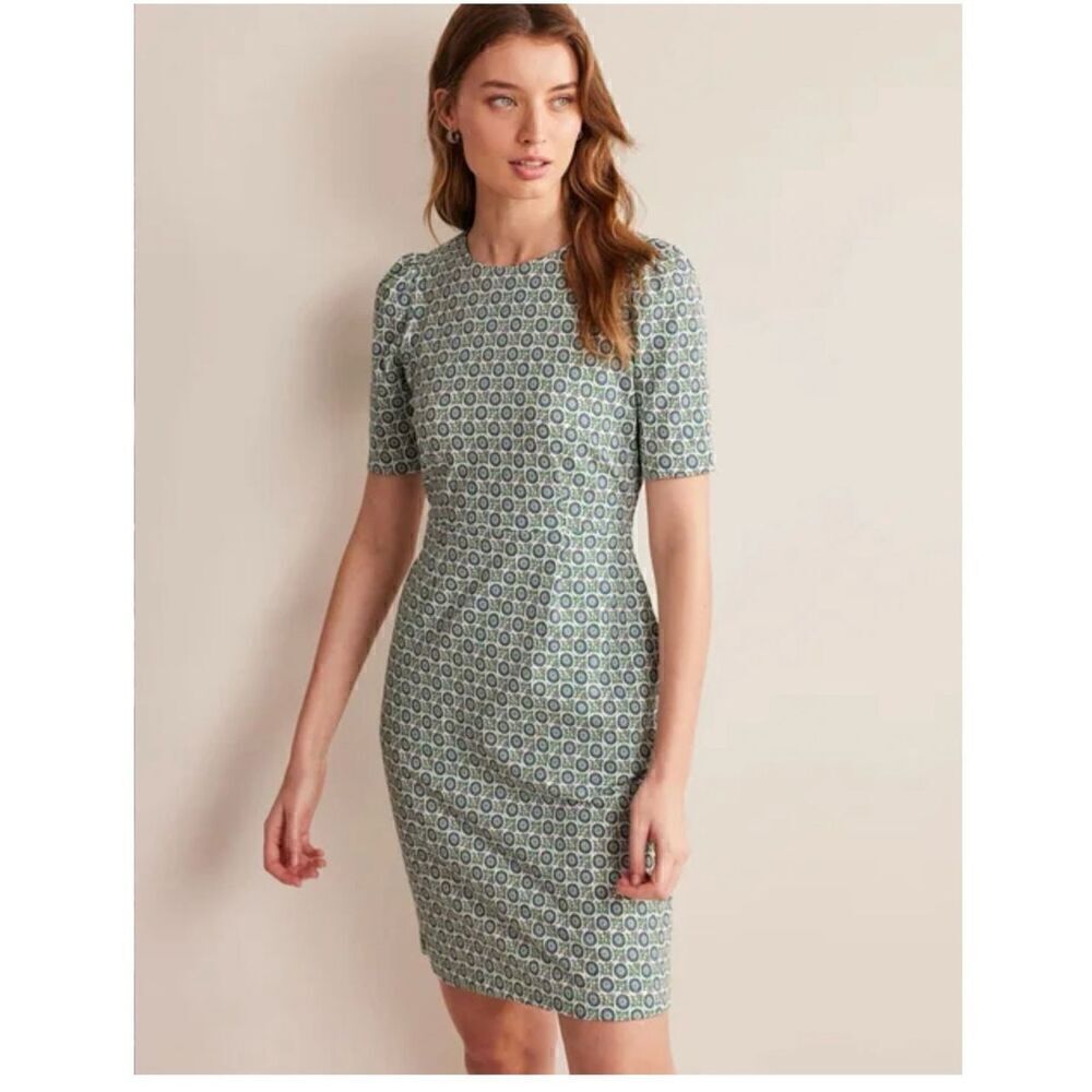 Boden Women’s Blue Green Printed Zoe Jersey Above the Knee Mini Dress